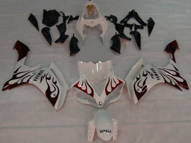 Affordable 2007-2008 Yamaha YZF 1000 R1 Motorcycle Fairings - White Red Black Flame