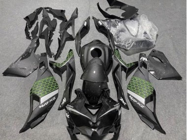 Affordable 2019-2025 Kawasaki ZX4R ZX-4RR Motorcycle Fairings - Faux Carbon Fiber Green Grey