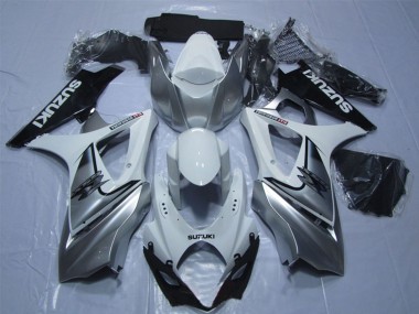 Affordable 2007-2008 Suzuki GSXR 1000 Motorcycle Fairing - White Silver Black