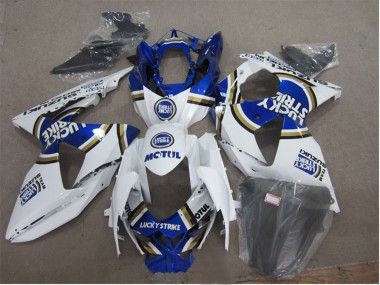 Affordable 2009-2016 Suzuki GSXR 1000 Motorcycle Fairings - White Blue Lucky Strike Motul