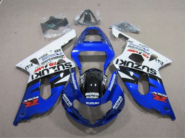 Affordable 2001-2003 Suzuki GSXR 600 Motorcycle Fairings - White Blue Black Motul