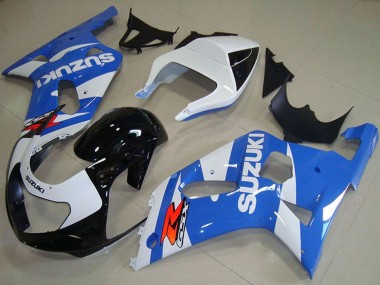 Affordable 2001-2003 Suzuki GSXR 750 Motorcycle Fairings - White Blue Glossy Black