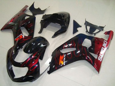 Affordable 2001-2003 Suzuki GSXR 750 Motorcycle Fairings - Glossy Black Red Flame