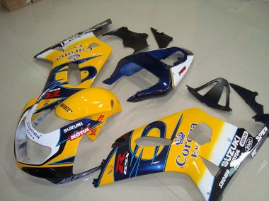 Affordable 2001-2003 Suzuki GSXR 750 Motorcycle Fairings - Yellow White Blue Alstare Corona Extra Motul