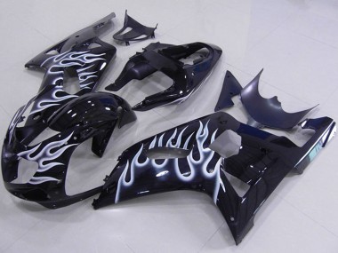 Affordable 2001-2003 Suzuki GSXR 750 Motorcycle Fairings - Glossy Black White Flame