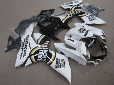 Affordable 2011-2024 Suzuki GSXR 750 Motorcycle Fairings - White Lucky Strike Black Motul