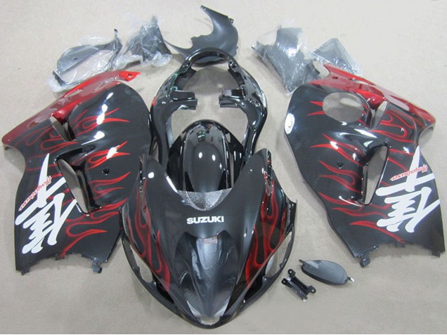 1996-2007 Suzuki GSXR 1300 Hayabusa Motorcycle Fairings - Black Red Flame