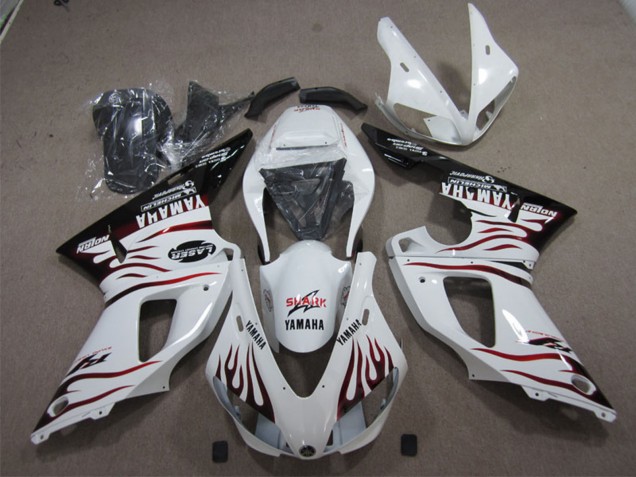 1998-1999 Yamaha YZF R1 Motorcycle Fairings - White Glossy Black Red Flame Shark