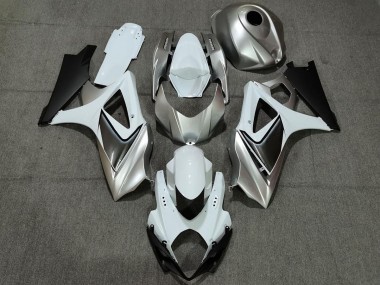 Custom Silver White with Black 07-08 Suzuki GSXR 1000 Fairings
