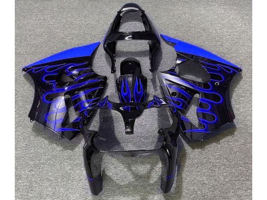 Gloss Black & Blue Flame 00-02 Kawasaki ZX6R Fairings