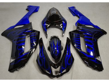 Gloss Black & Blue Flame 07-08 Kawasaki ZX6R Fairings
