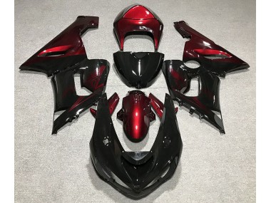 Gloss Black & Deep Red 05-06 Kawasaki ZX6R Fairings