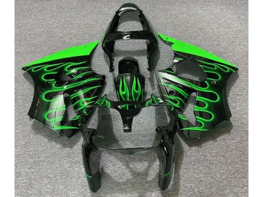 Gloss Black & Green Flame 00-02 Kawasaki ZX6R Fairings