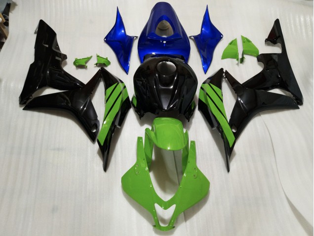 Gloss Black & Green and Blue Accents 07-08 Honda CBR600RR Fairings