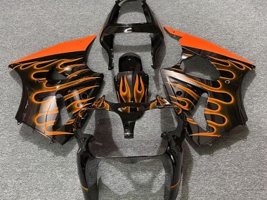 Gloss Black & Orange Flame 00-02 Kawasaki ZX6R Fairings