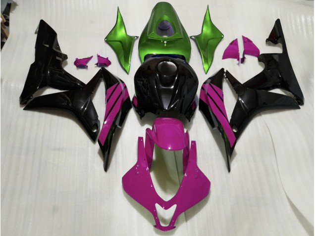 Gloss Black & Pink and Green Accents 07-08 Honda CBR600RR Fairings