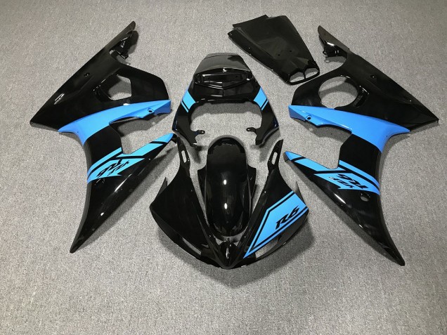 Gloss Black and Light Blue 03-04 Yamaha R6 Fairings