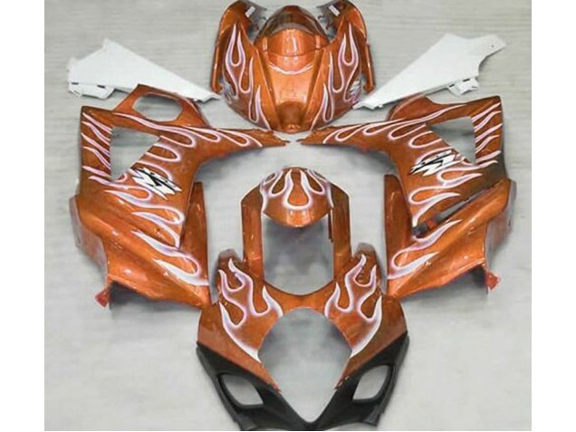 Gloss Orange and White Flame 07-08 Suzuki GSXR 1000 Fairings Gloss Orange and White Flame 07-08 Suzuki GSXR 1000 Fairings