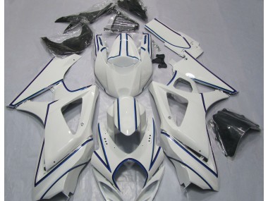 Gloss White Blue Pin Stripe 07-08 Suzuki GSXR 1000 Fairings