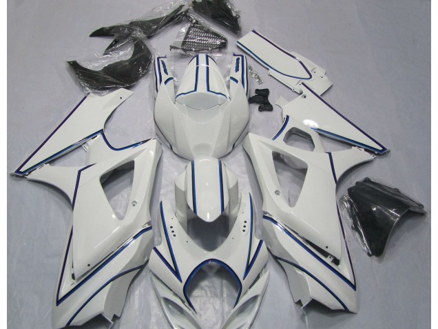 Gloss White Blue Pin Stripe 07-08 Suzuki GSXR 1000 Fairings Gloss White Blue Pin Stripe 07-08 Suzuki GSXR 1000 Fairings