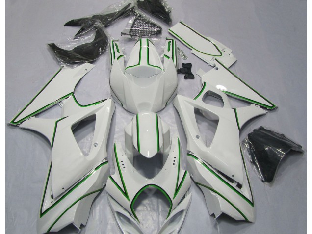 Gloss White Green Pin Stripe 07-08 Suzuki GSXR 1000 Fairings Gloss White Green Pin Stripe 07-08 Suzuki GSXR 1000 Fairings