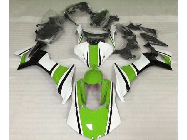 Gloss White Green and Black 15-19 Yamaha R1 Fairings Gloss White Green and Black 15-19 Yamaha R1 Fairings