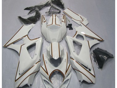 Gloss White Orange Pin Stripe 07-08 Suzuki GSXR 1000 Fairings