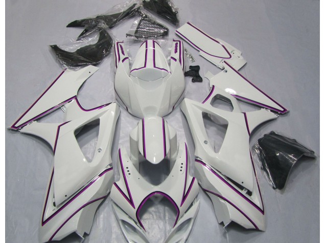 Gloss White Pink Pin Stripe 07-08 Suzuki GSXR 1000 Fairings Gloss White Pink Pin Stripe 07-08 Suzuki GSXR 1000 Fairings