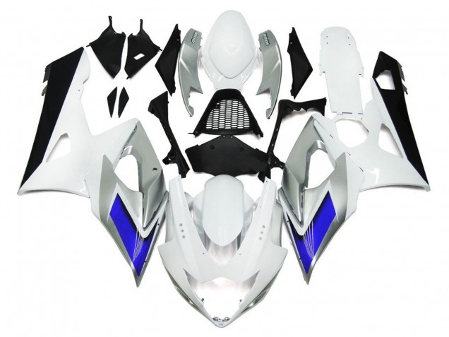 Gloss White Style with Silver Hints and Blue 05-06 Suzuki GSXR 1000 Fairings Gloss White Style with Silver Hints and Blue 05-06 Suzuki GSXR 1000 Fairings