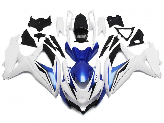 Gloss White With Silver and Blue 08-10 Suzuki GSXR 600-750 Fairings