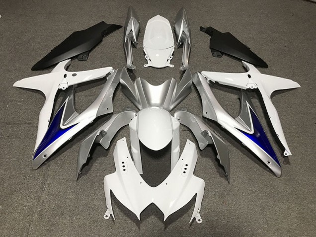 Gloss White With Silver and blue Matte Black Lower 08-10 Suzuki GSXR 600-750 Fairings Gloss White With Silver and blue Matte Black Lower 08-10 Suzuki GSXR 600-750 Fairings