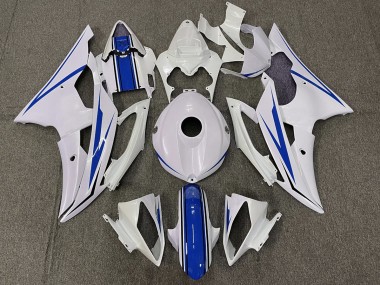 Gloss White and Blue 08-16 Yamaha R6 Fairings
