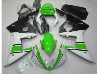 Gloss White and Green 03-04 Yamaha R6 Fairings