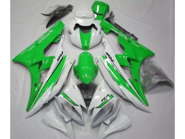 Gloss White and Green 06-07 Yamaha R6 Fairings