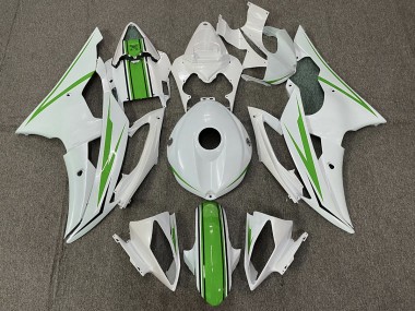 Gloss White and Green 08-16 Yamaha R6 Fairings