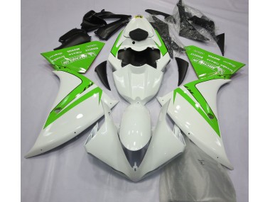 Gloss White and Green 12-14 Yamaha R1 Fairings