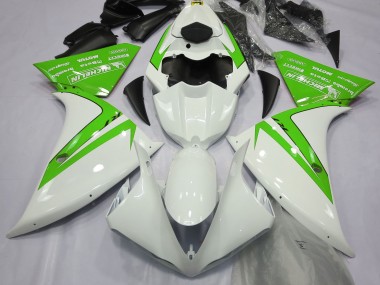 Gloss White and Green 12-14 Yamaha R1 Fairings