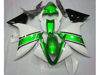 Gloss White and Metallic Green 09-11 Yamaha R1 Fairings