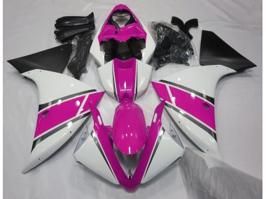 Gloss White and Pink 09-11 Yamaha R1 Fairings