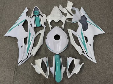 Gloss White and Teal 08-16 Yamaha R6 Fairings