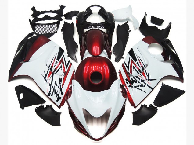 Gloss White with Deep Red Custom 08-20 Suzuki GSXR 1300 Hayabusa Fairings Gloss White with Deep Red Custom 08-20 Suzuki GSXR 1300 Hayabusa Fairings