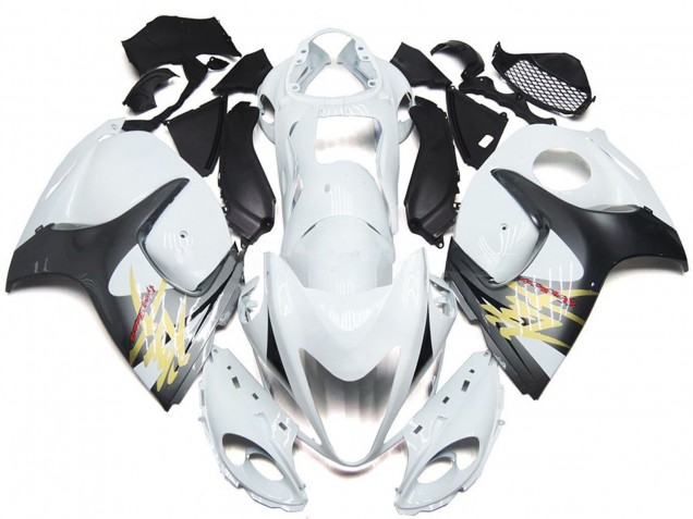 Gloss White with Silver Style 08-20 Suzuki GSXR 1300 Hayabusa Fairings Gloss White with Silver Style 08-20 Suzuki GSXR 1300 Hayabusa Fairings
