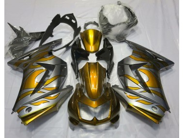 Gold and Silver Flame 08-12 Kawasaki Ninja 250 Fairings