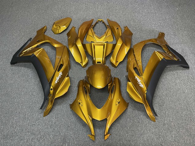 Gold with Ninja White 16-19 Kawasaki ZX10R Fairings Gold with Ninja White 16-19 Kawasaki ZX10R Fairings