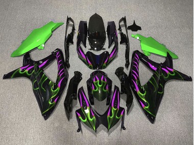 Green and Magenta Flame 08-10 Suzuki GSXR 600-750 Fairings