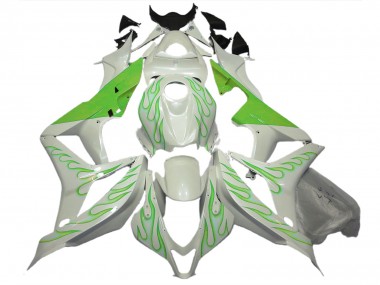 Lime Green Flame on White 07-08 Honda CBR600RR Fairings