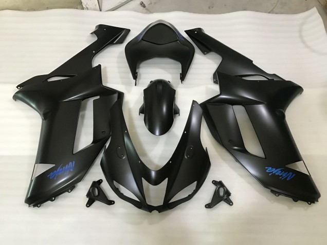 Matte Black & Blue Logo 07-08 Kawasaki ZX6R Fairings Matte Black & Blue Logo 07-08 Kawasaki ZX6R Fairings