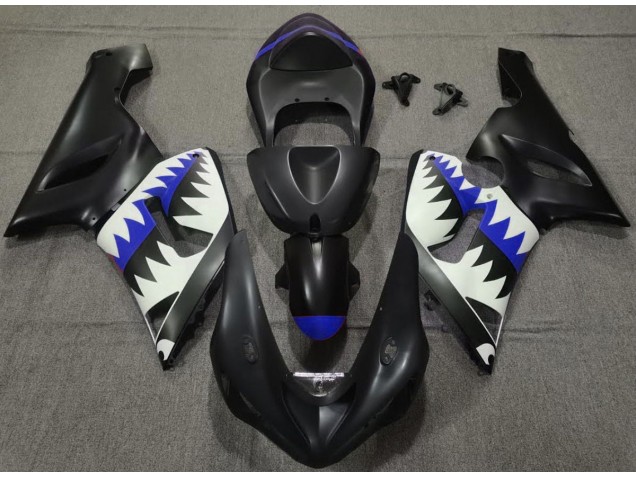 Matte Black and Blue Shark 05-06 Kawasaki ZX6R Fairings Matte Black and Blue Shark 05-06 Kawasaki ZX6R Fairings