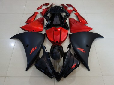Matte Black and Fire Red 12-14 Yamaha R1 Fairings