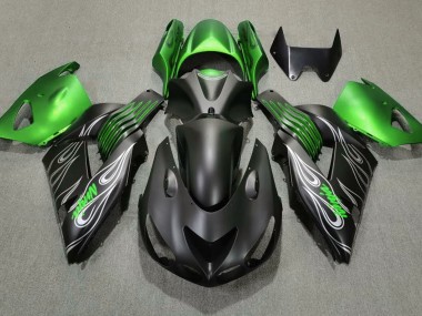 Matte Black and Green 06-11 Kawasaki ZX14R Fairings
